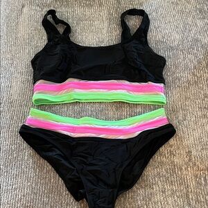Black Bikini with Pink and Green Stripes